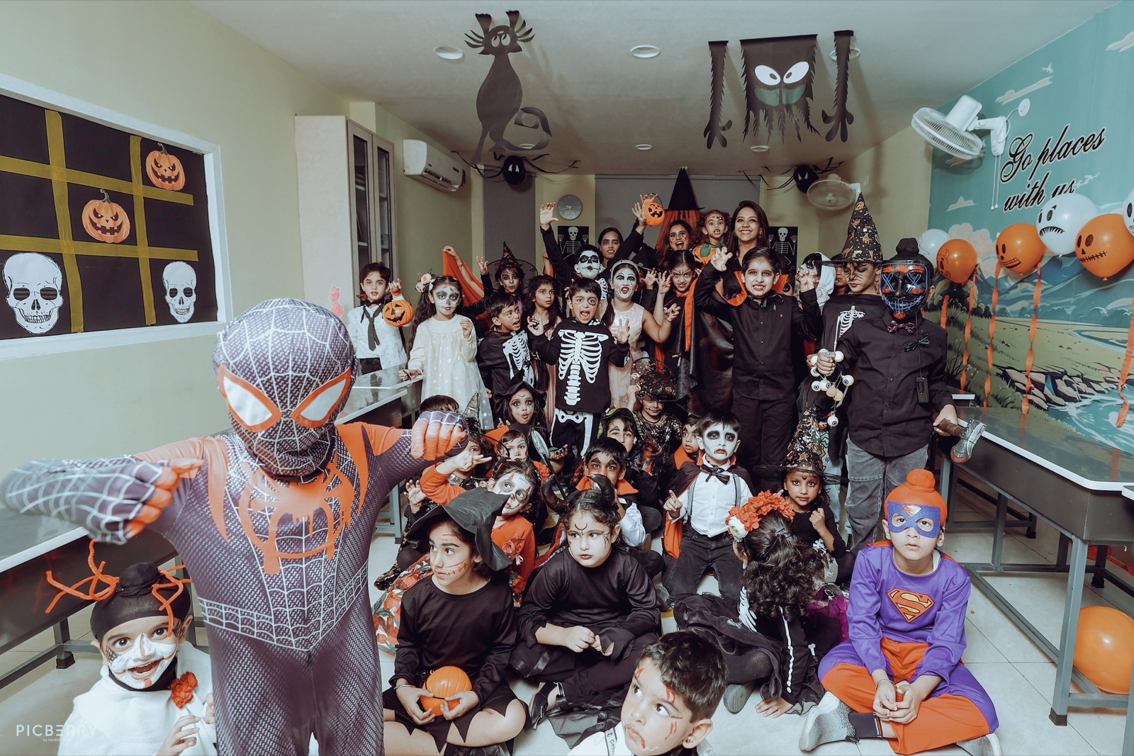 Group of students in costume at a Shavy's English Hut event